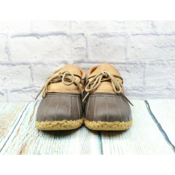 LL Bean Unlined Brown Leather Rubber Low Ankle Gum Shoe Duck Boots M 7 L 9 - Picture 4 of 10